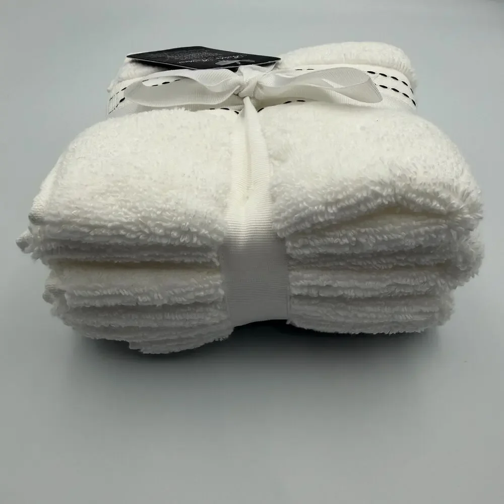 Brooks Brothers 100% Cotton Washcloths Set of 4 White Black Stitch 13x13